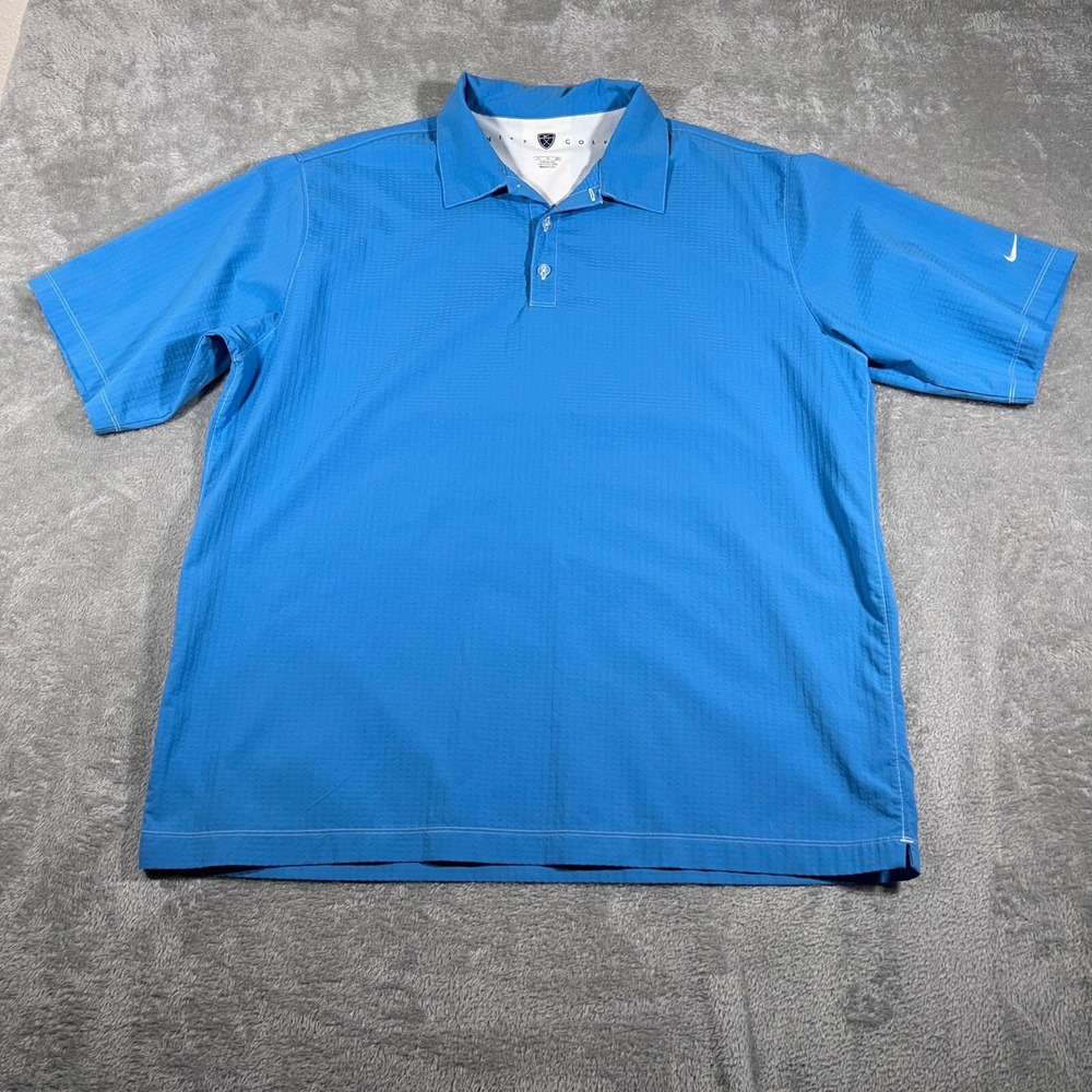 Nike Golf Polo Shirt Mens XL Blue Waffle Knit Dri-FIT Performance Lightweight